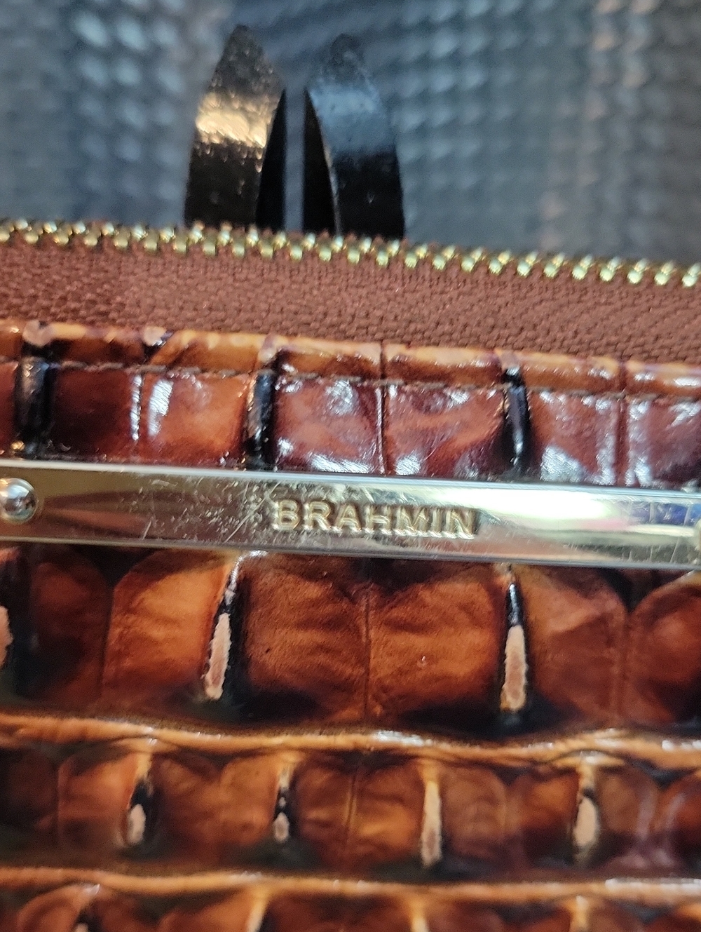 Brahmin Cognac Croc-Embossed Zip Wallet - Picture 3 of 5